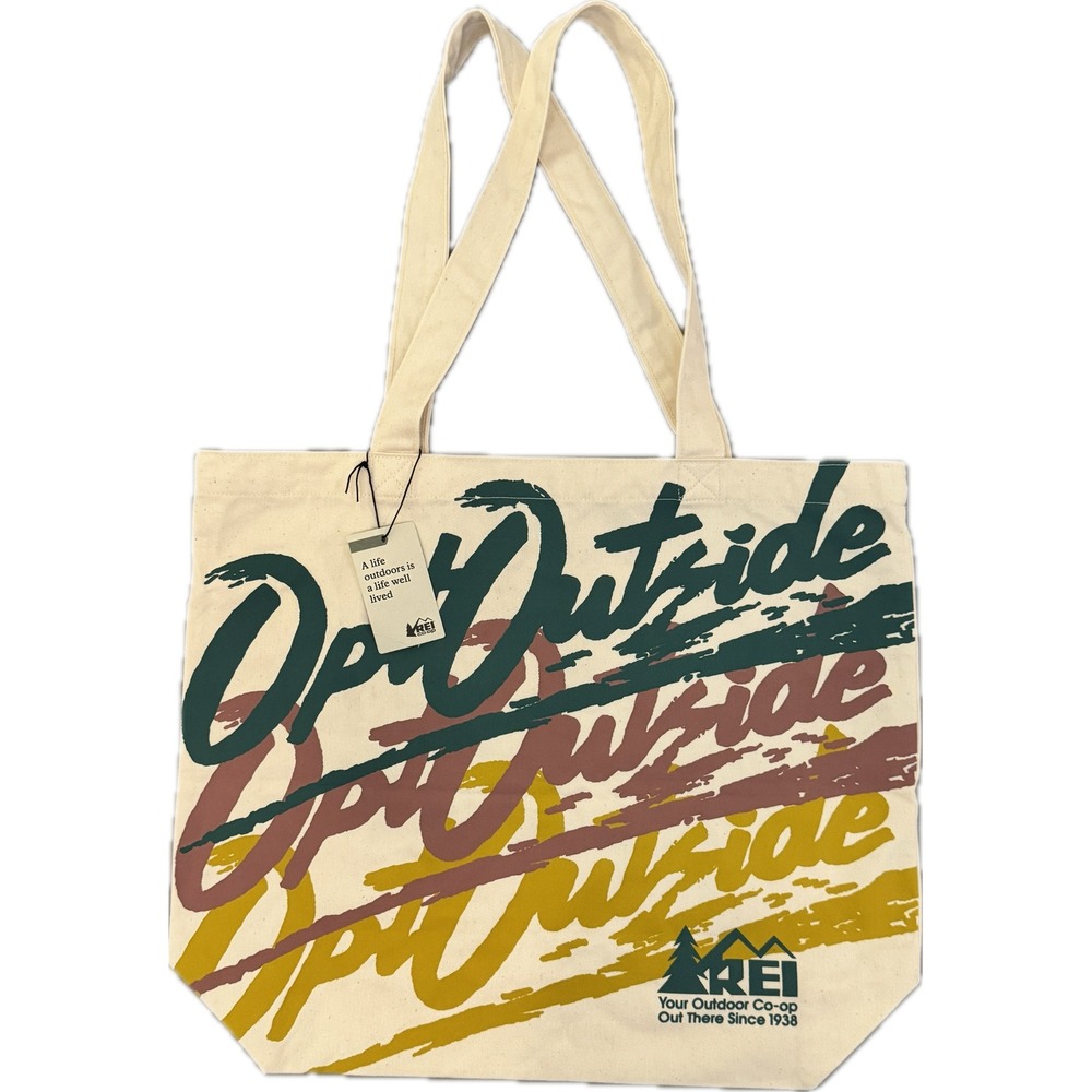 NWT REI Tote Bag OS Beige Opt Outside Graphic Canvas